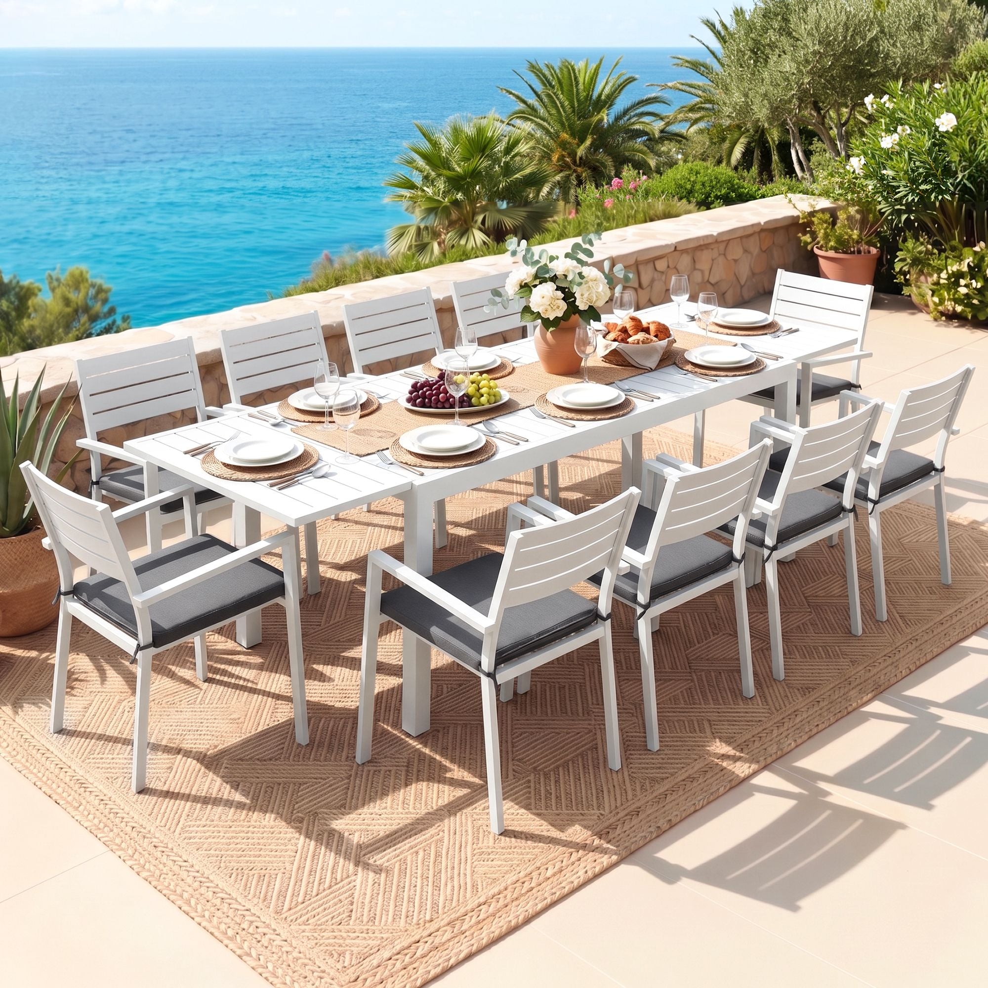 Gardeon Outdoor Dining Set 11PCS Aluminum Extendable Table Chairs Patio White