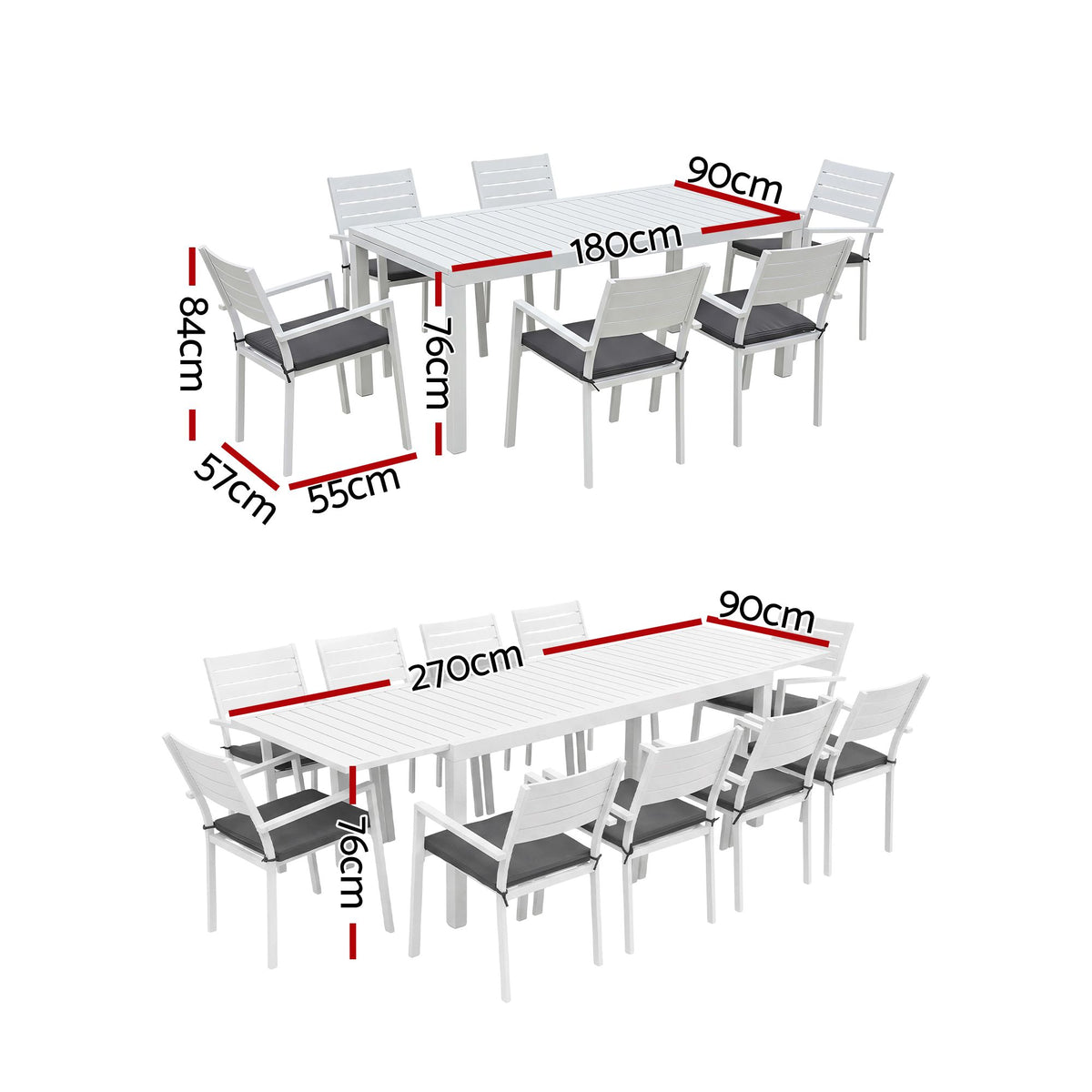 Gardeon Outdoor Dining Set 11PCS Aluminum Extendable Table Chairs Patio White