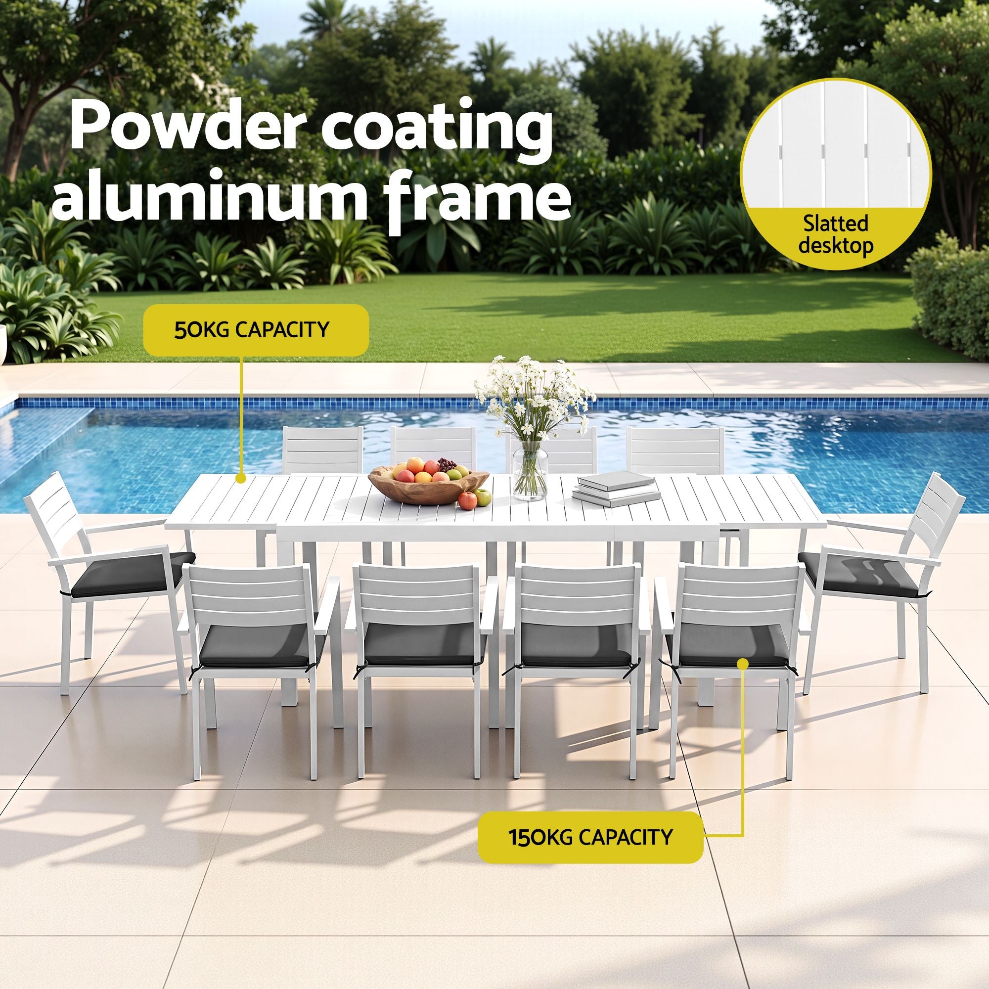 Gardeon Outdoor Dining Set 11PCS Aluminum Extendable Table Chairs Patio White