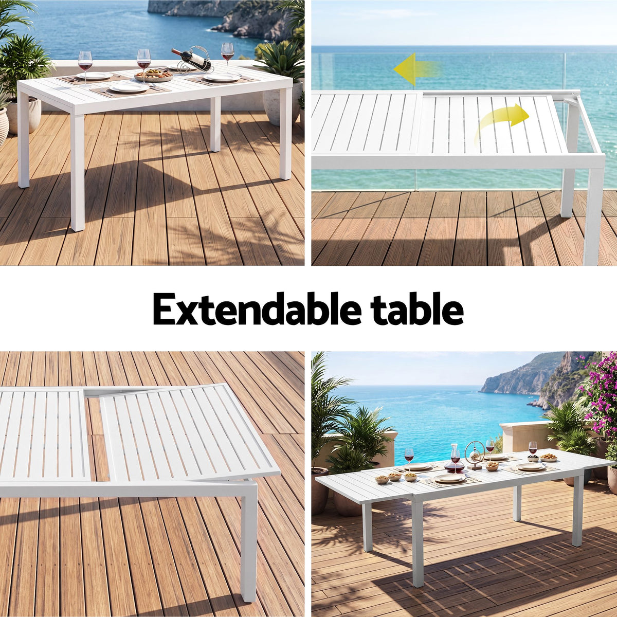 Gardeon Outdoor Dining Set 11PCS Aluminum Extendable Table Chairs Patio White