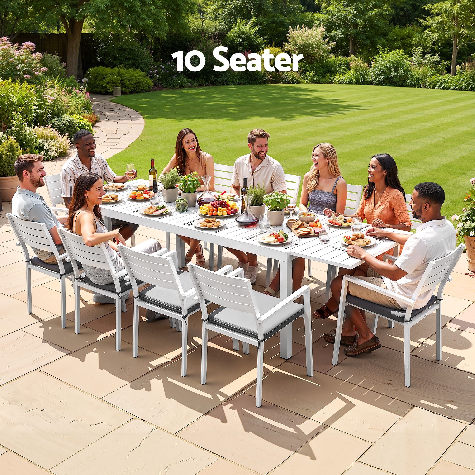 Gardeon Outdoor Dining Set 11PCS Aluminum Extendable Table Chairs Patio White