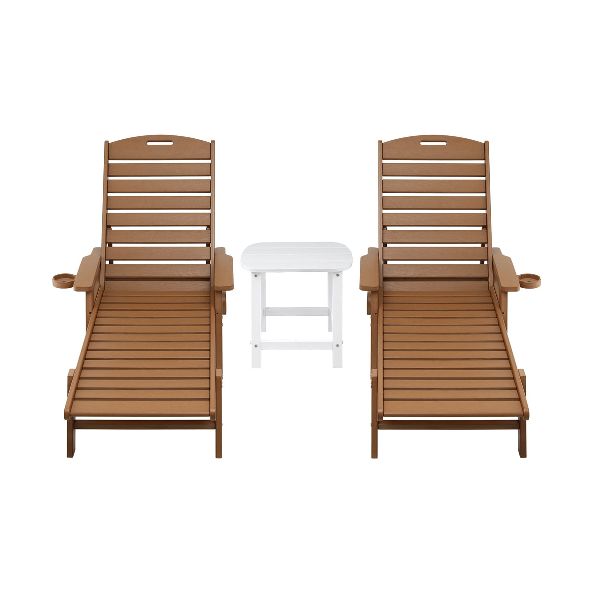 Gardeon Sun Lounge Lounger Table and Chairs Beach Chair HDPE Patio Outdoor Furniture Wheels Brown