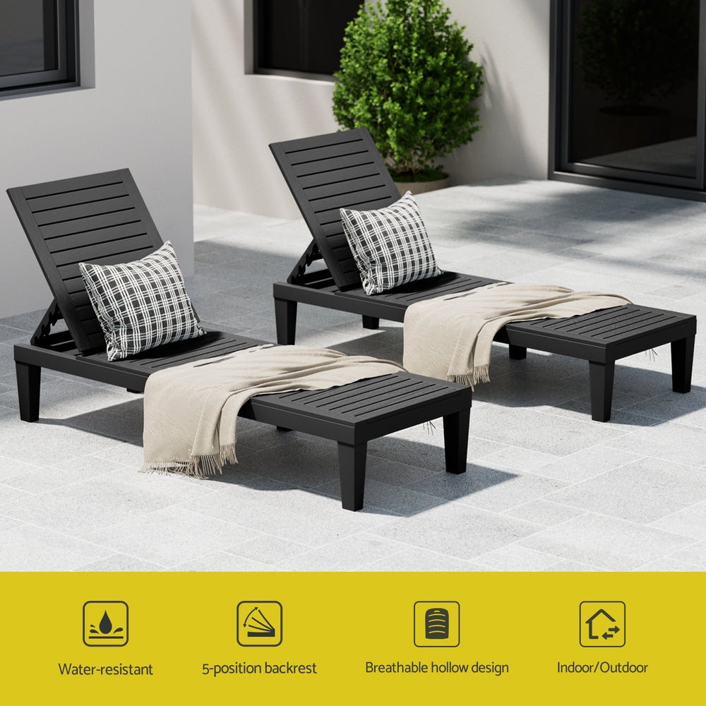 Gardeon Sun Lounge Adjustable Recliner Patio Outdoor Furniture Light weight Black