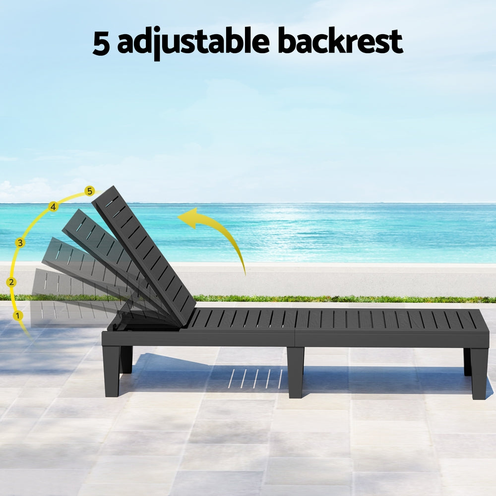 Gardeon Sun Lounge Adjustable Recliner Patio Outdoor Furniture Light weight Black