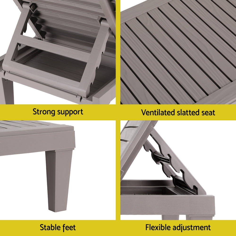 Gardeon Sun Lounge Adjustable Recliner Patio Outdoor Furniture Light weight Grey