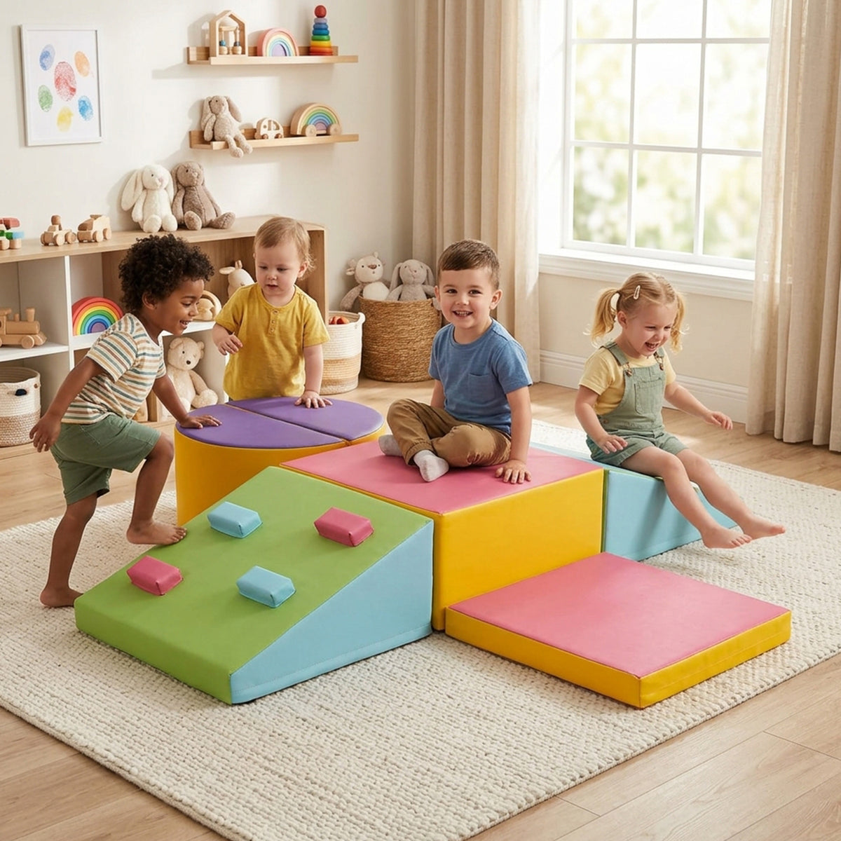 6 Piece Foam Climbing Blocks Hook Loop Fasteners Kids Play Gym Multicolour