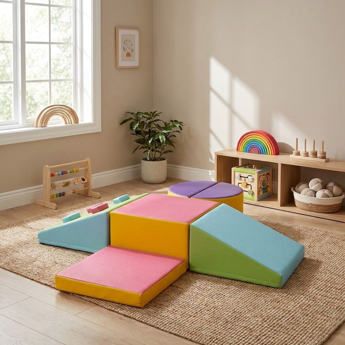 6 Piece Foam Climbing Blocks Hook Loop Fasteners Kids Play Gym Multicolour