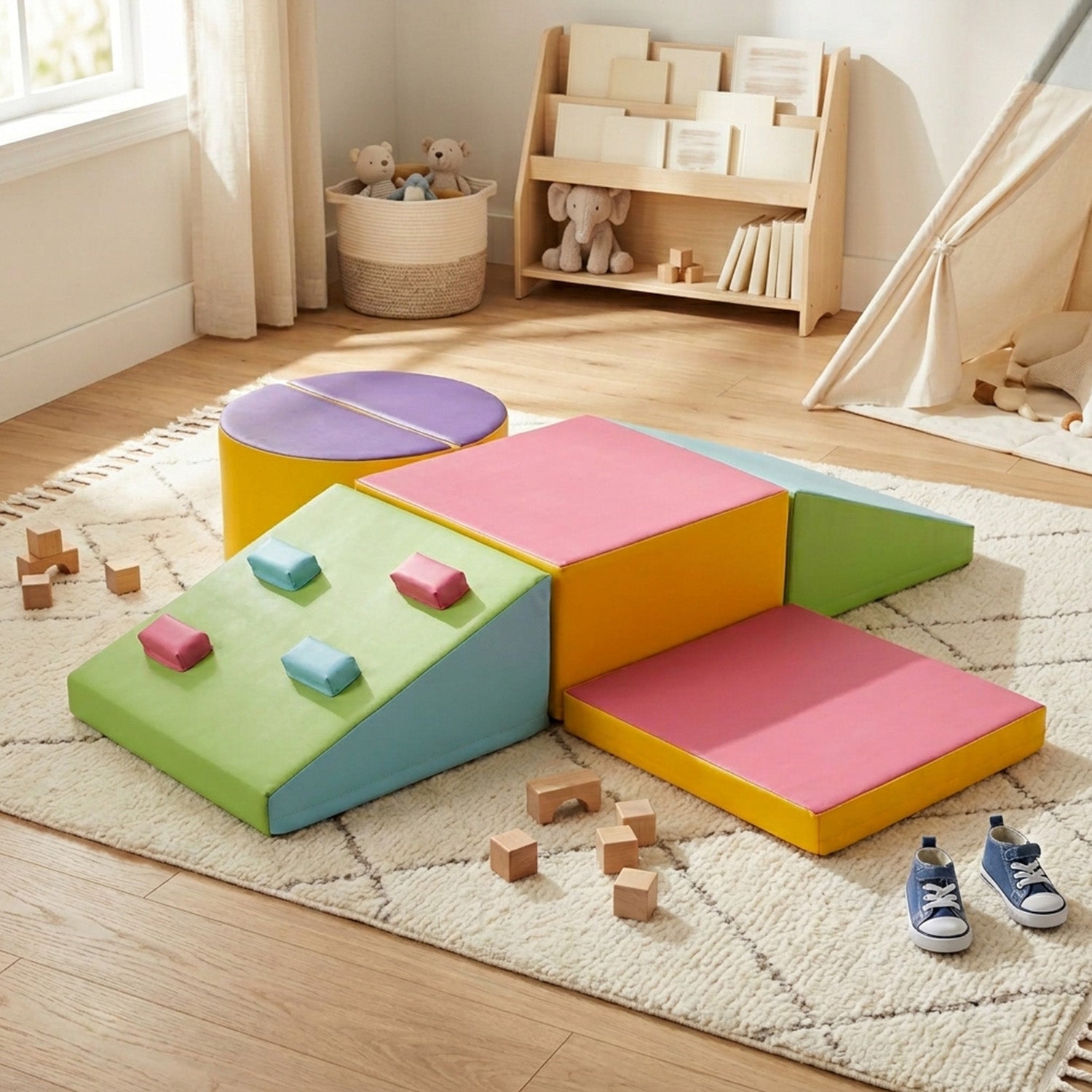 6 Piece Foam Climbing Blocks Hook Loop Fasteners Kids Play Gym Multicolour