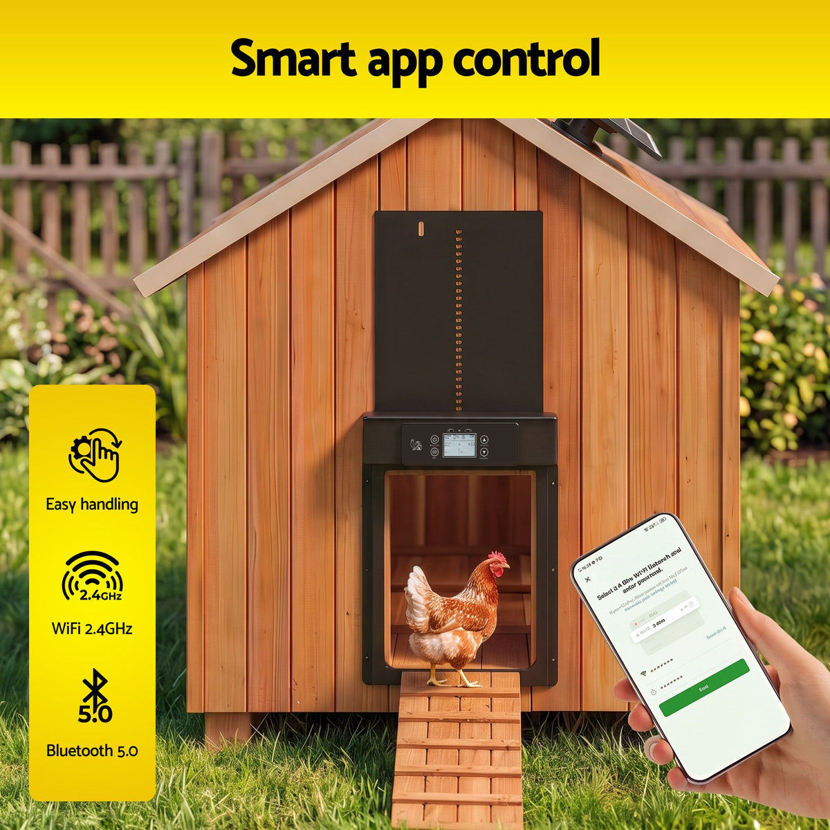 Giantz Automatic Chicken Coop Door Solar Smart App 37cm Black