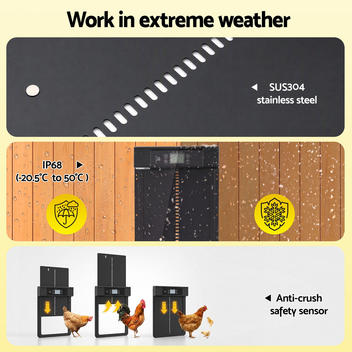 Giantz Automatic Chicken Coop Door Solar Smart App 37cm Black