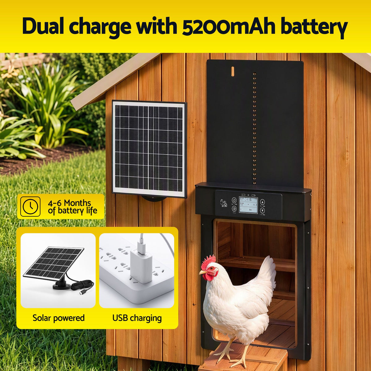 Giantz Automatic Chicken Coop Door Solar Smart App 37cm Black