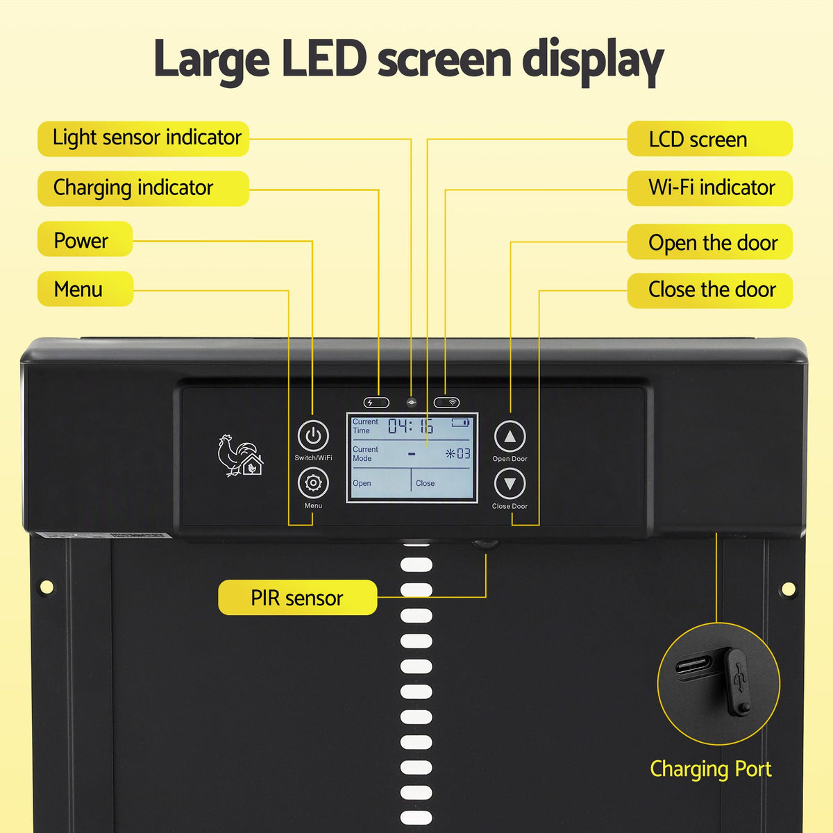 Giantz Automatic Chicken Coop Door Solar Smart App 37cm Black