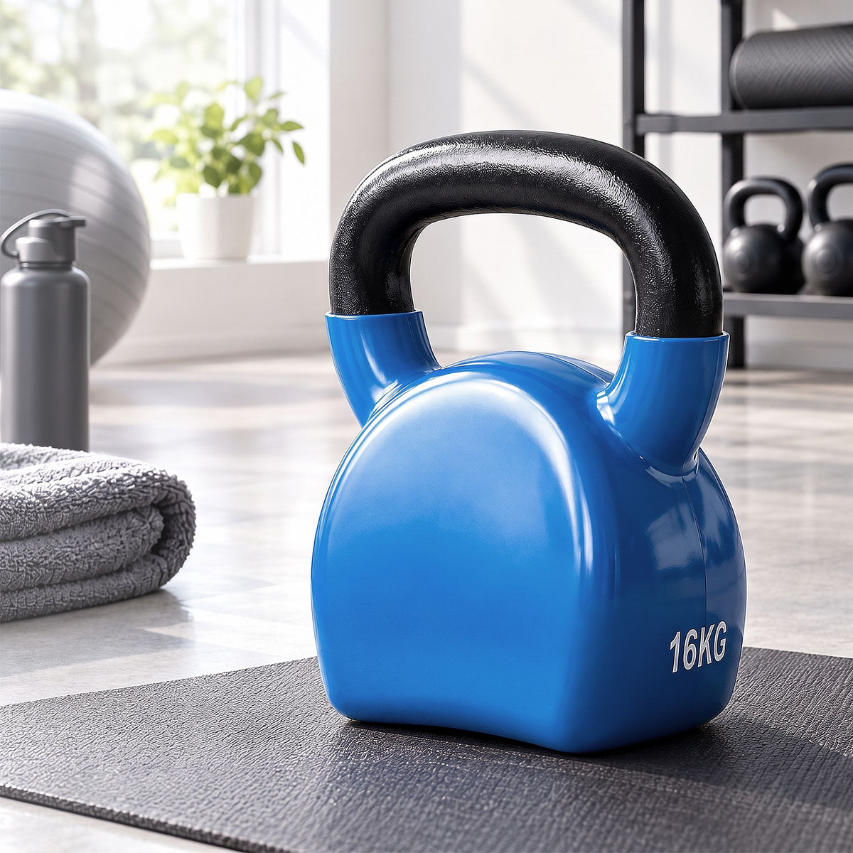 Everfit 16kg Kettlebell Cast Iron PVC Neoprene Stable Base Blue