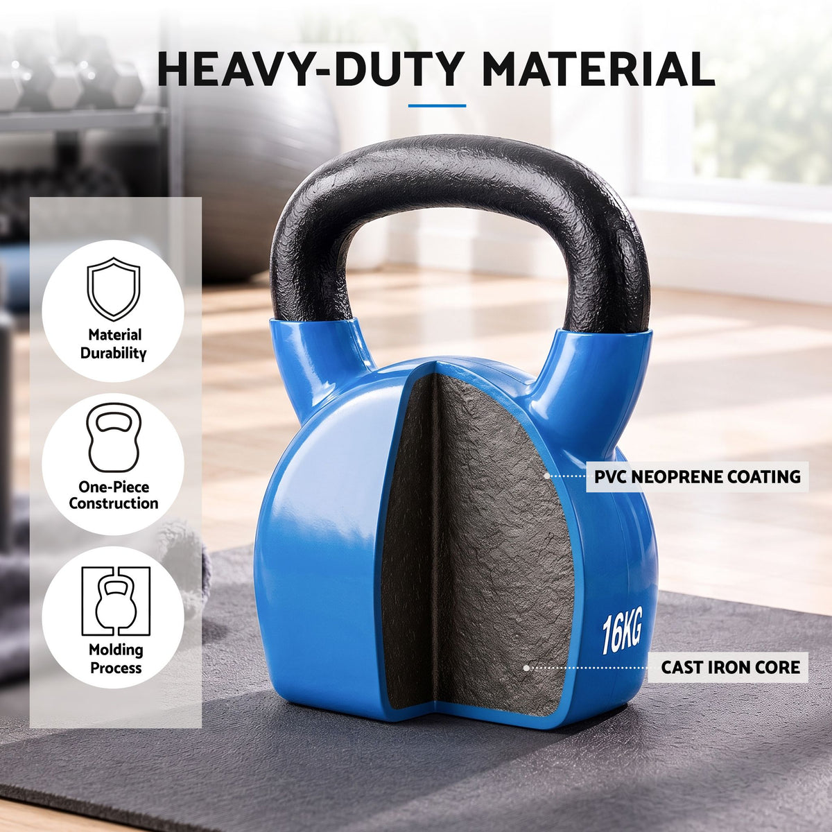 Everfit 16kg Kettlebell Cast Iron PVC Neoprene Stable Base Blue