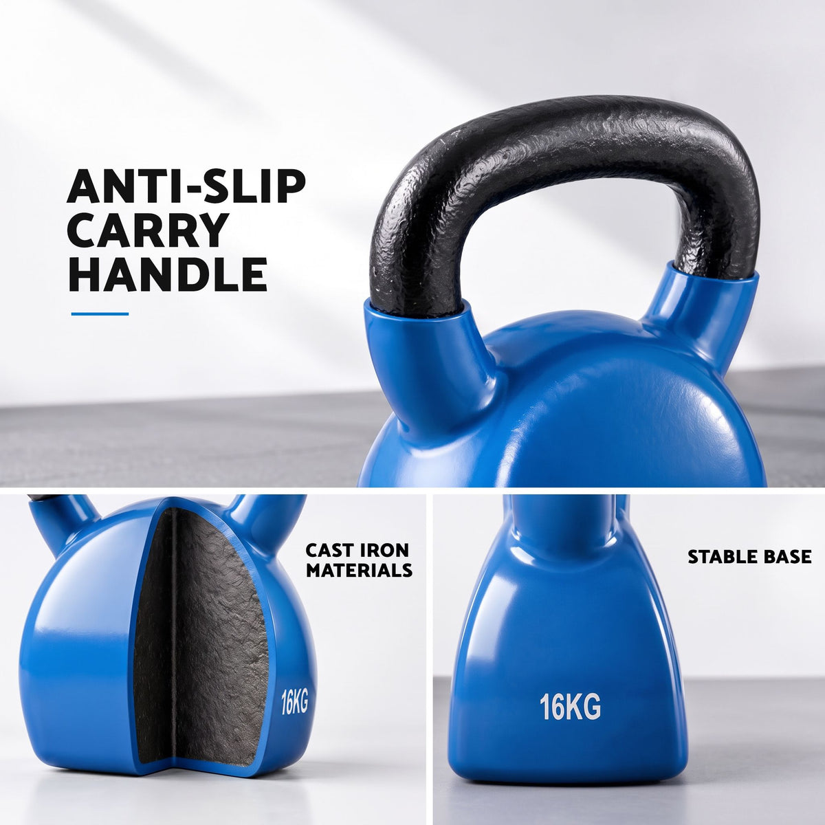 Everfit 16kg Kettlebell Cast Iron PVC Neoprene Stable Base Blue