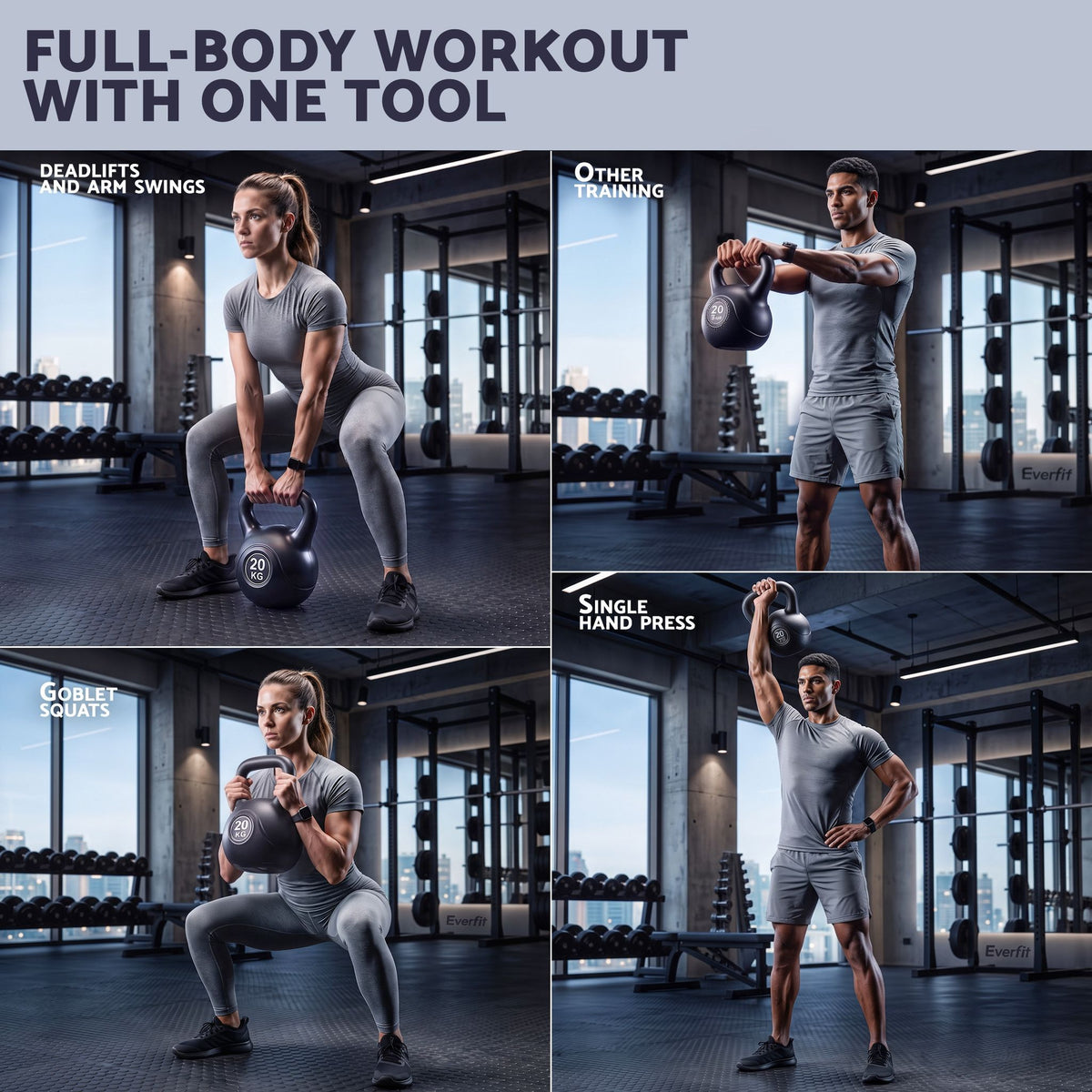 Everfit 20kg Kettlebell Weights Strength Training Anti-slip Stable Base