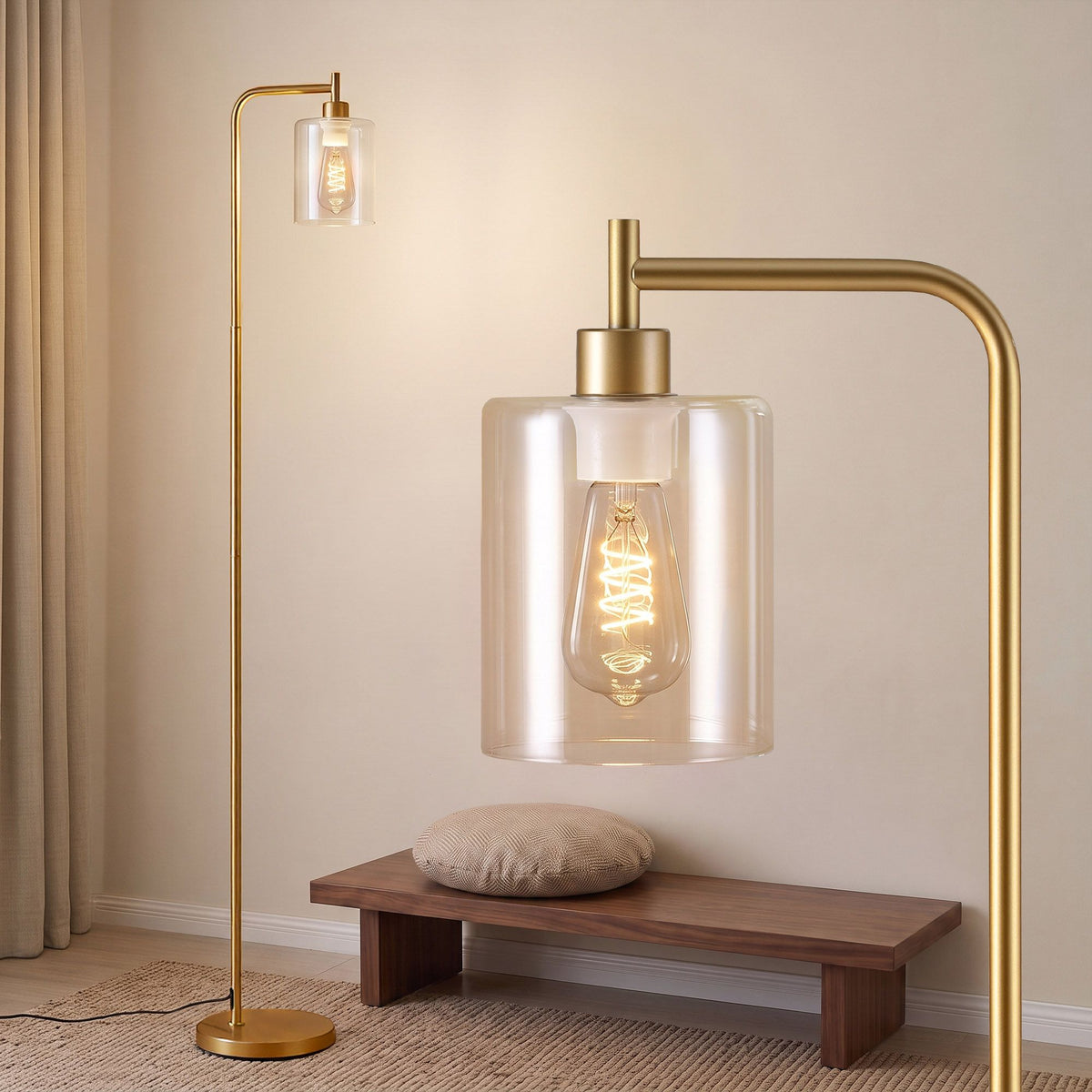 Artiss Modern Industrial Floor Lamp Standing Light Glass Shade Tall Metal Gold