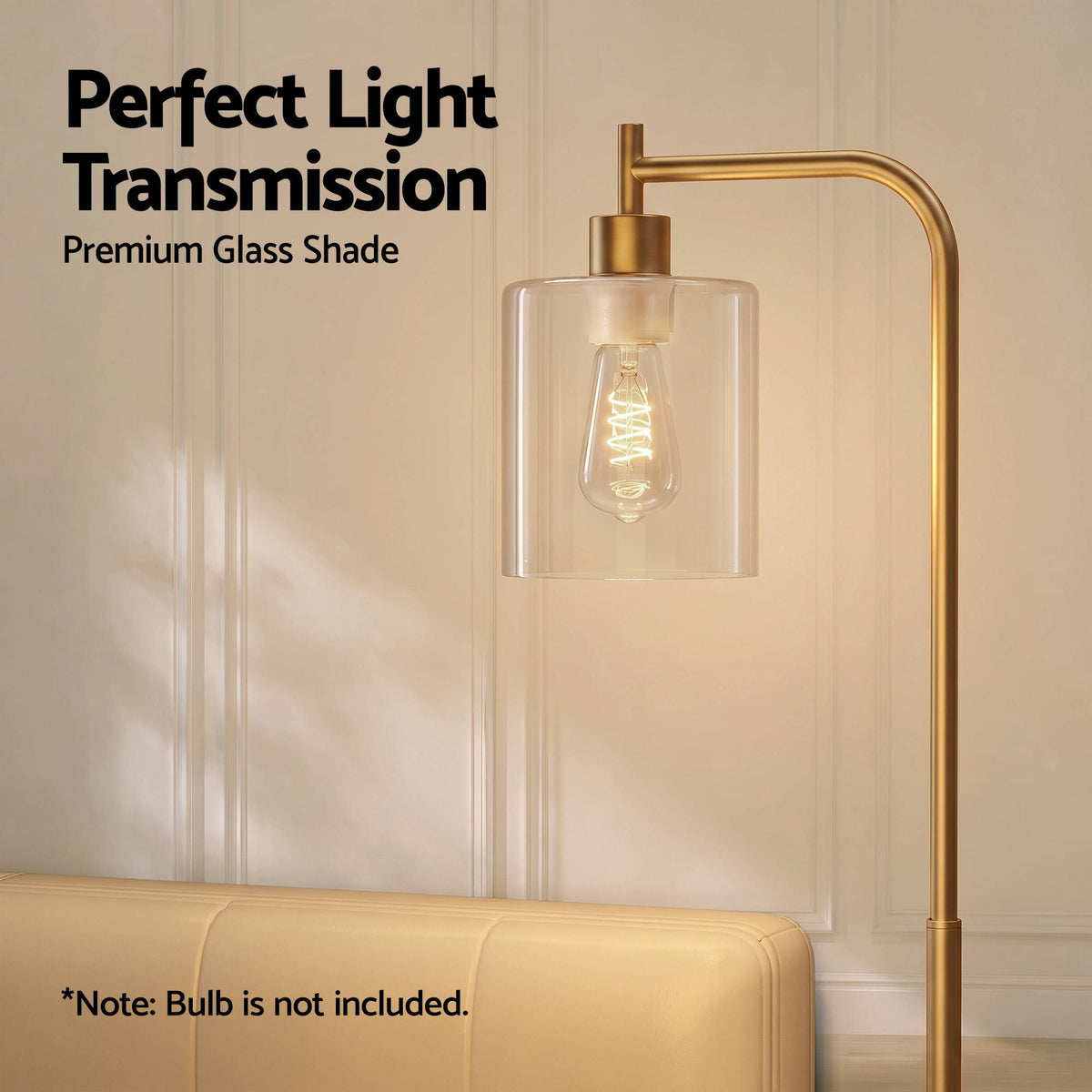 Artiss Modern Industrial Floor Lamp Standing Light Glass Shade Tall Metal Gold
