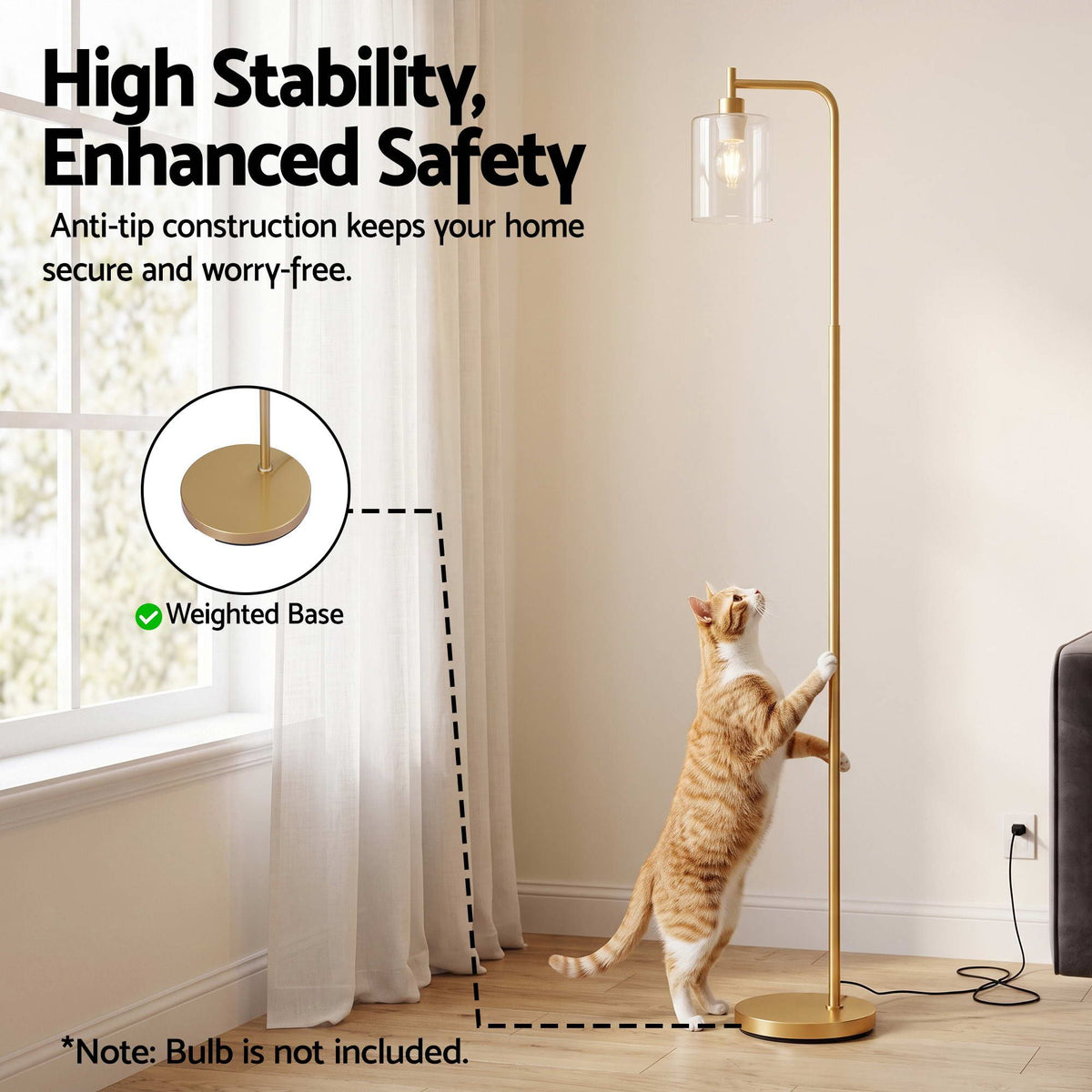 Artiss Modern Industrial Floor Lamp Standing Light Glass Shade Tall Metal Gold