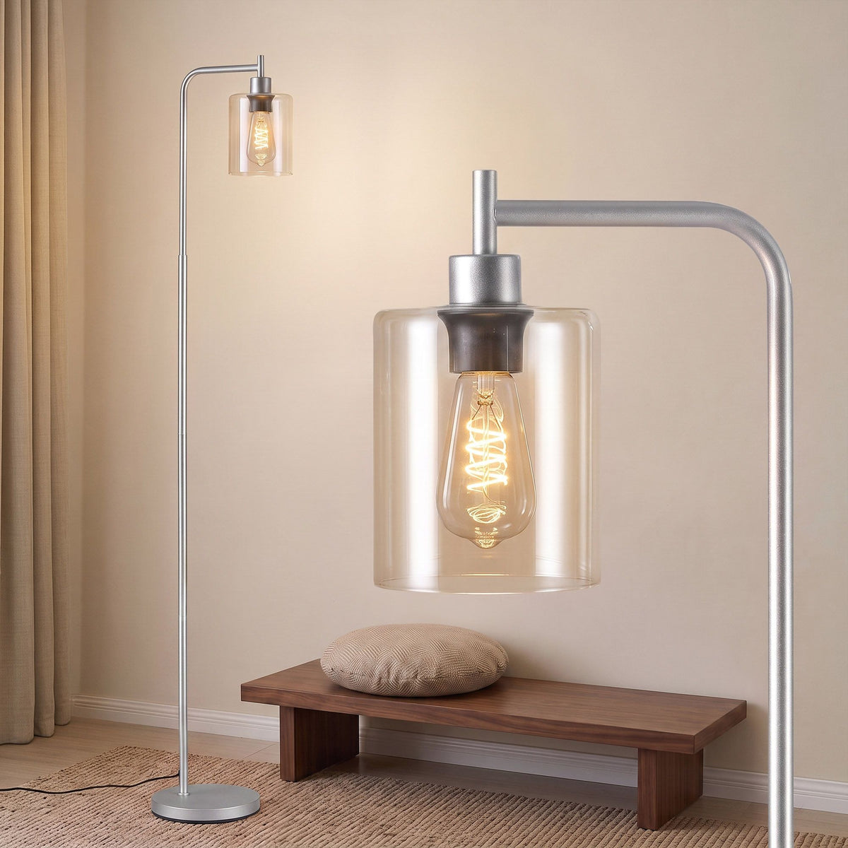 Artiss Modern Industrial Floor Lamp Standing Light Glass Shade Tall Metal Silver