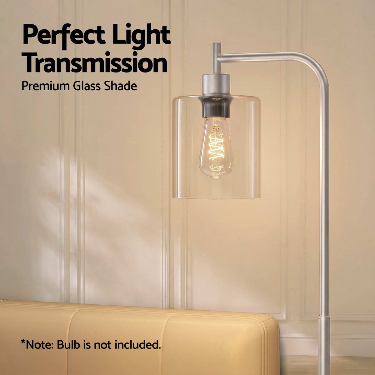 Artiss Modern Industrial Floor Lamp Standing Light Glass Shade Tall Metal Silver