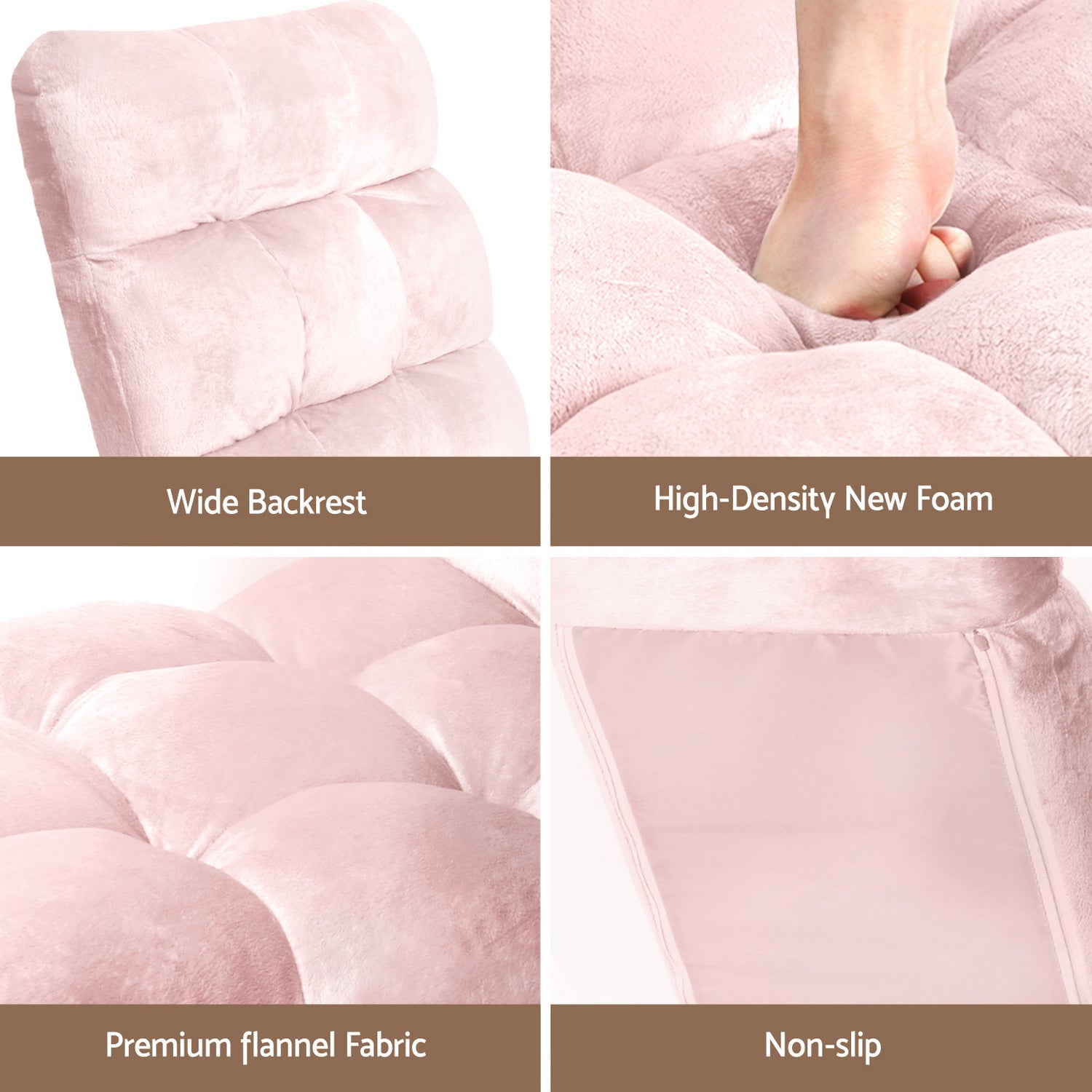 Artiss 2PCS Floor Lounge Sofa Bed Flannel Fabric Pink