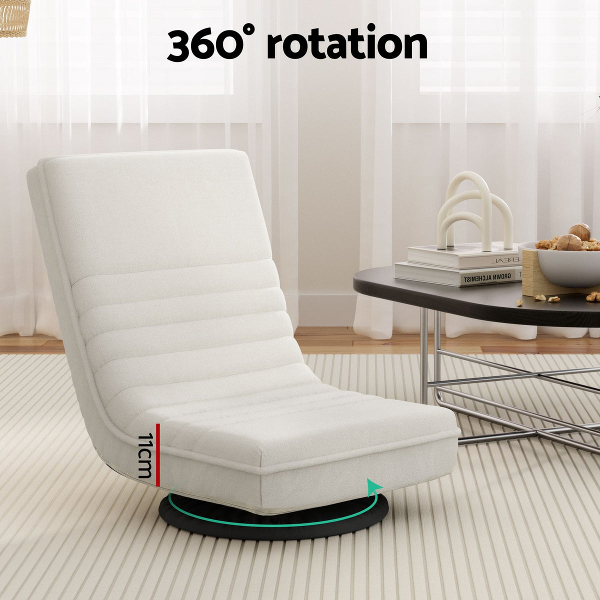 Artiss Floor Lounge 360° Swivel Foldable Sofa Chair and Side Table with Castors Set