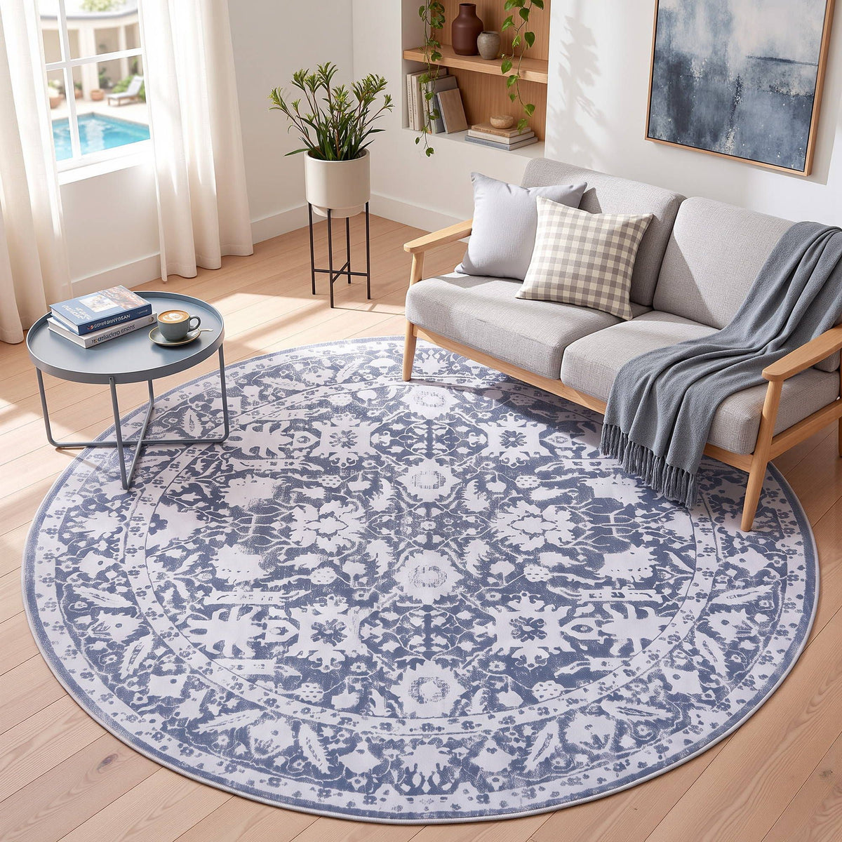 Artiss 120cm Round Rug Pad-Free Non-Slip Robot Vacuum Friendly Carpet Grey