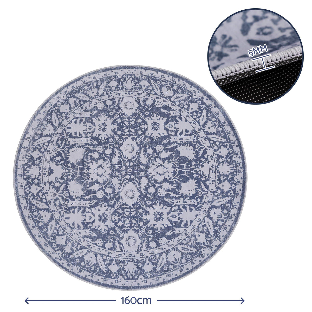 Artiss 120cm Round Rug Pad-Free Non-Slip Robot Vacuum Friendly Carpet Grey