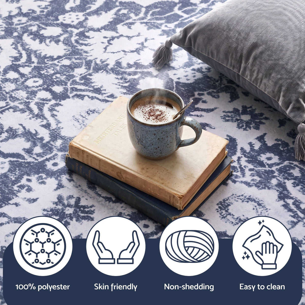 Artiss 120cm Round Rug Pad-Free Non-Slip Robot Vacuum Friendly Carpet Grey