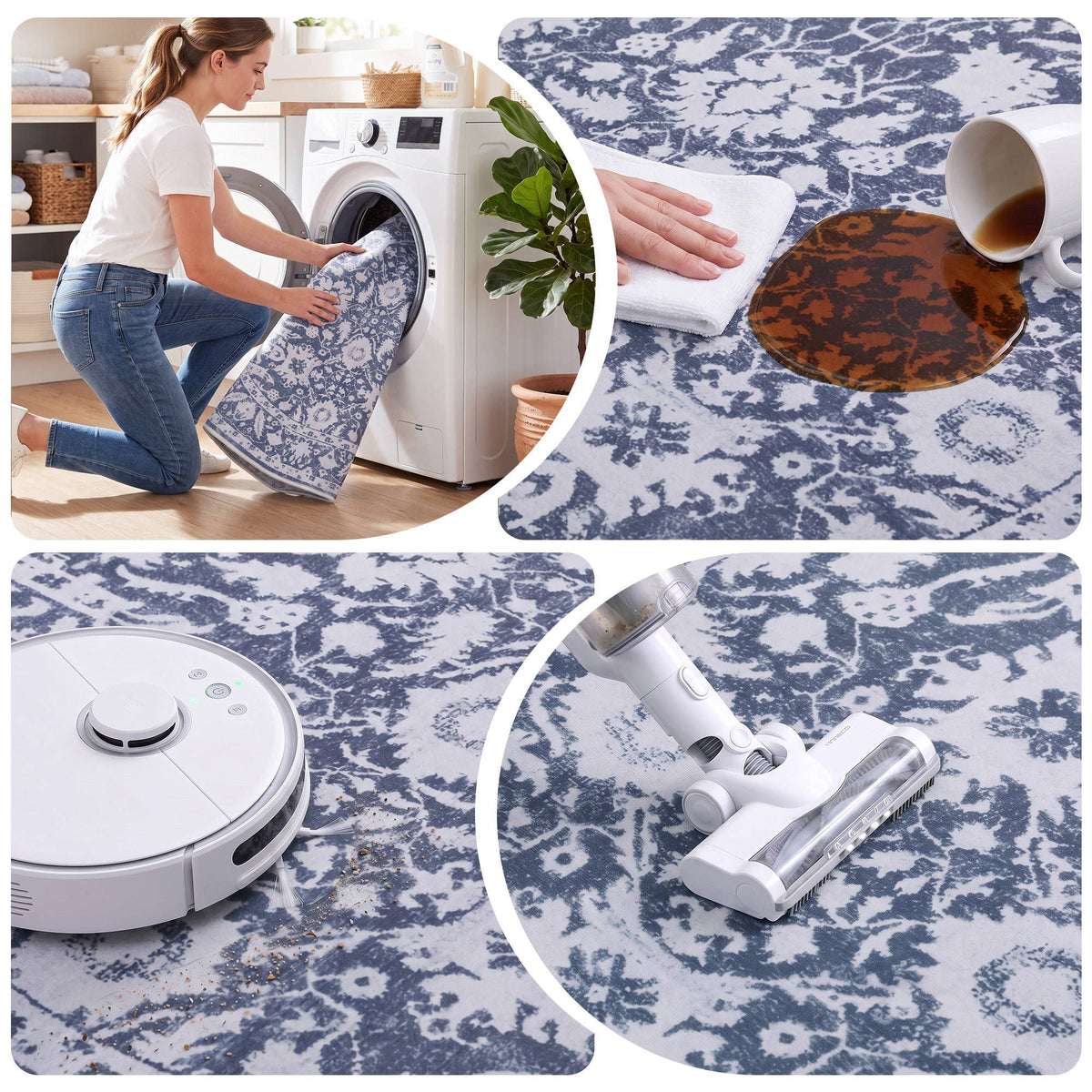 Artiss 120cm Round Rug Pad-Free Non-Slip Robot Vacuum Friendly Carpet Grey