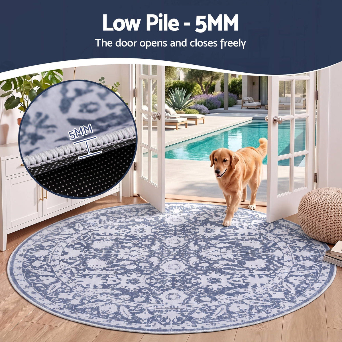 Artiss 120cm Round Rug Pad-Free Non-Slip Robot Vacuum Friendly Carpet Grey
