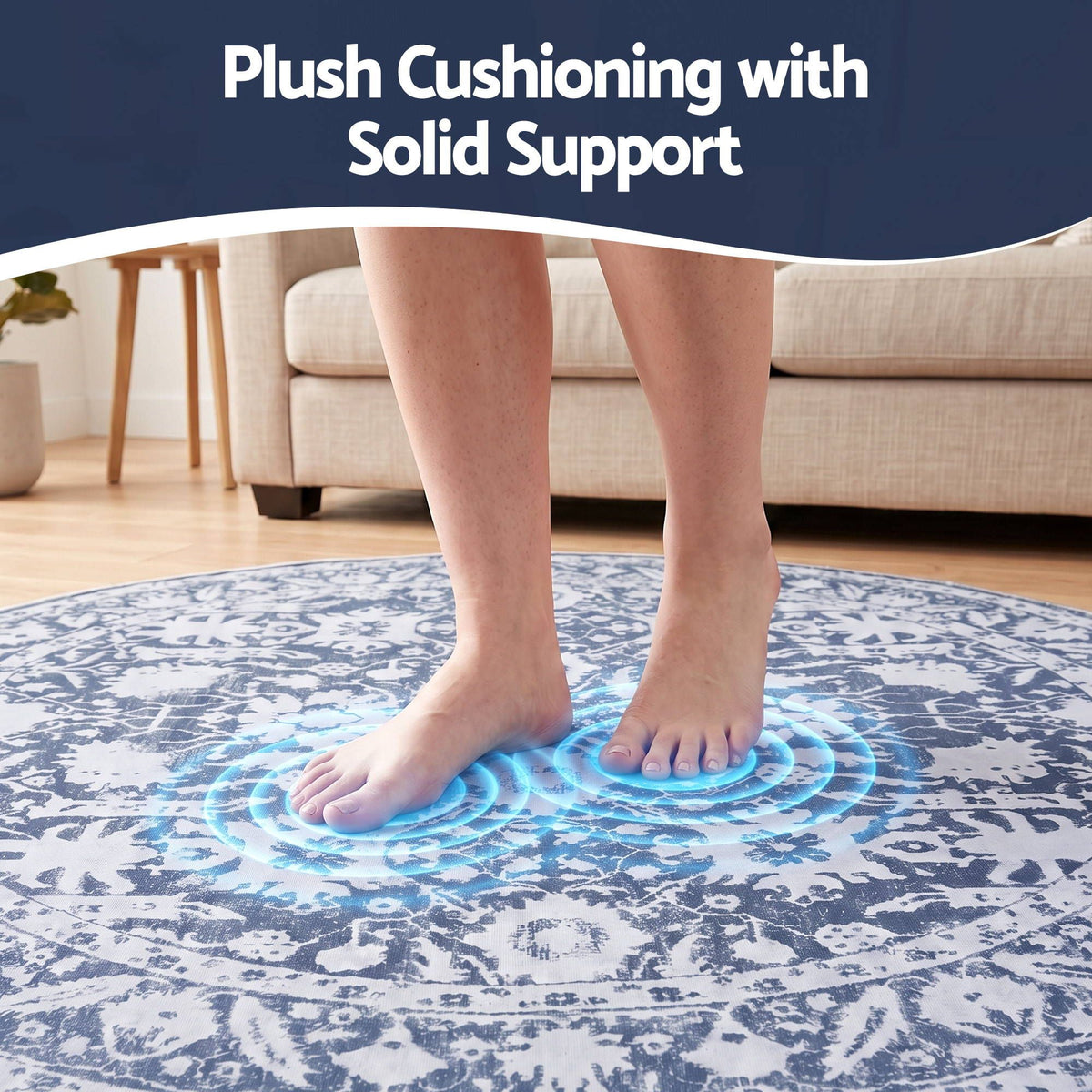 Artiss 120cm Round Rug Pad-Free Non-Slip Robot Vacuum Friendly Carpet Grey