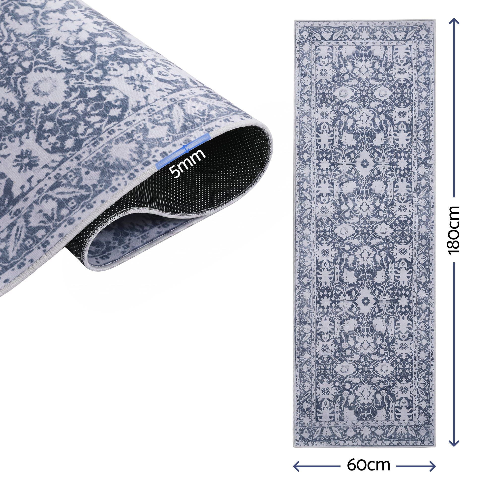Artiss 60x180cm Runner Rug Pad-Free Non-Slip Robot Vacuum Friendly Grey