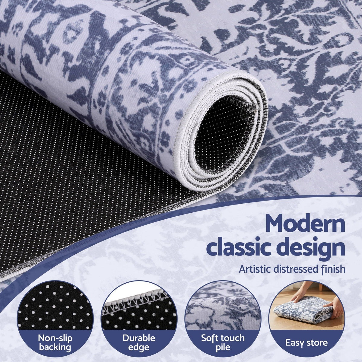 Artiss 60x180cm Runner Rug Pad-Free Non-Slip Robot Vacuum Friendly Grey