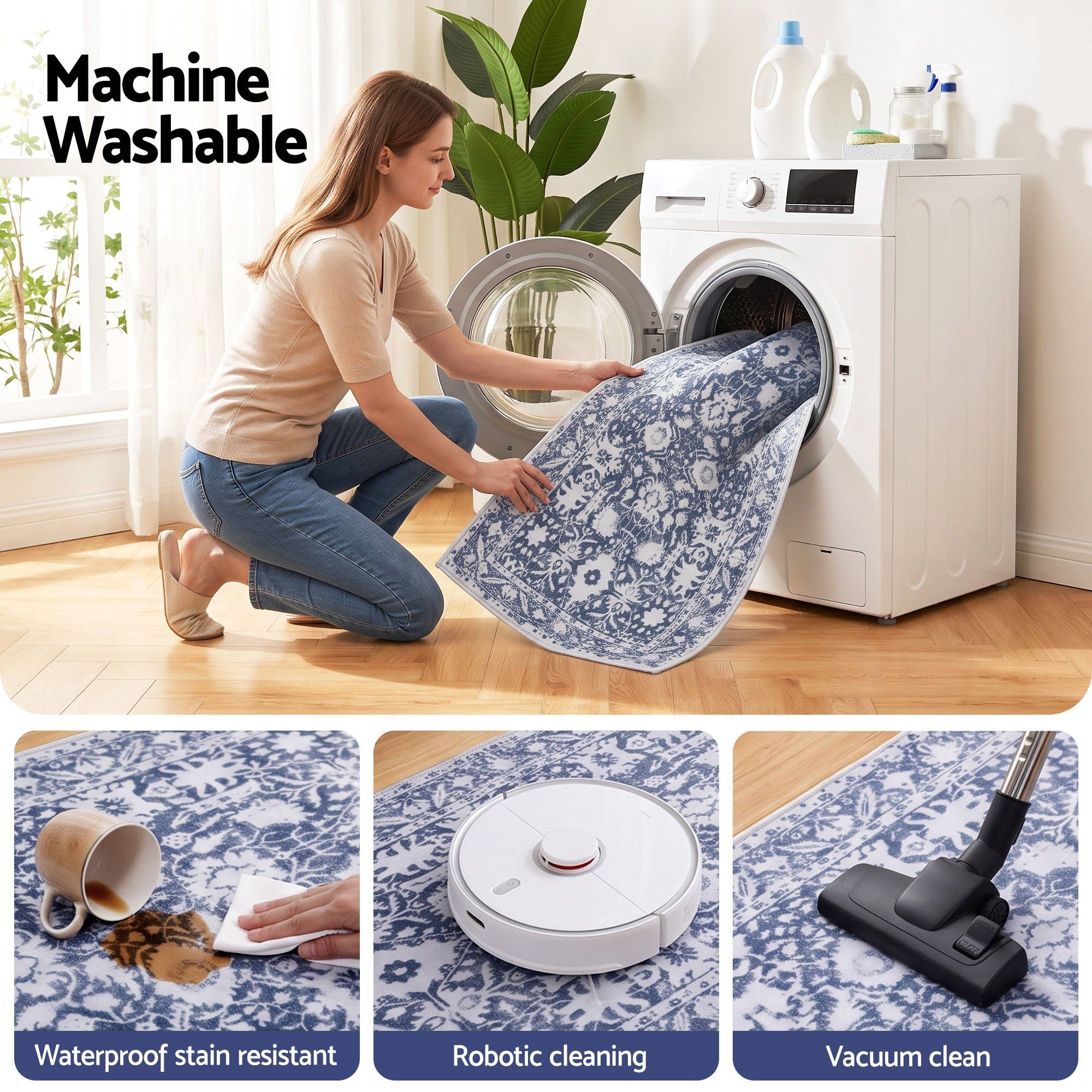Artiss 60x180cm Runner Rug Pad-Free Non-Slip Robot Vacuum Friendly Grey