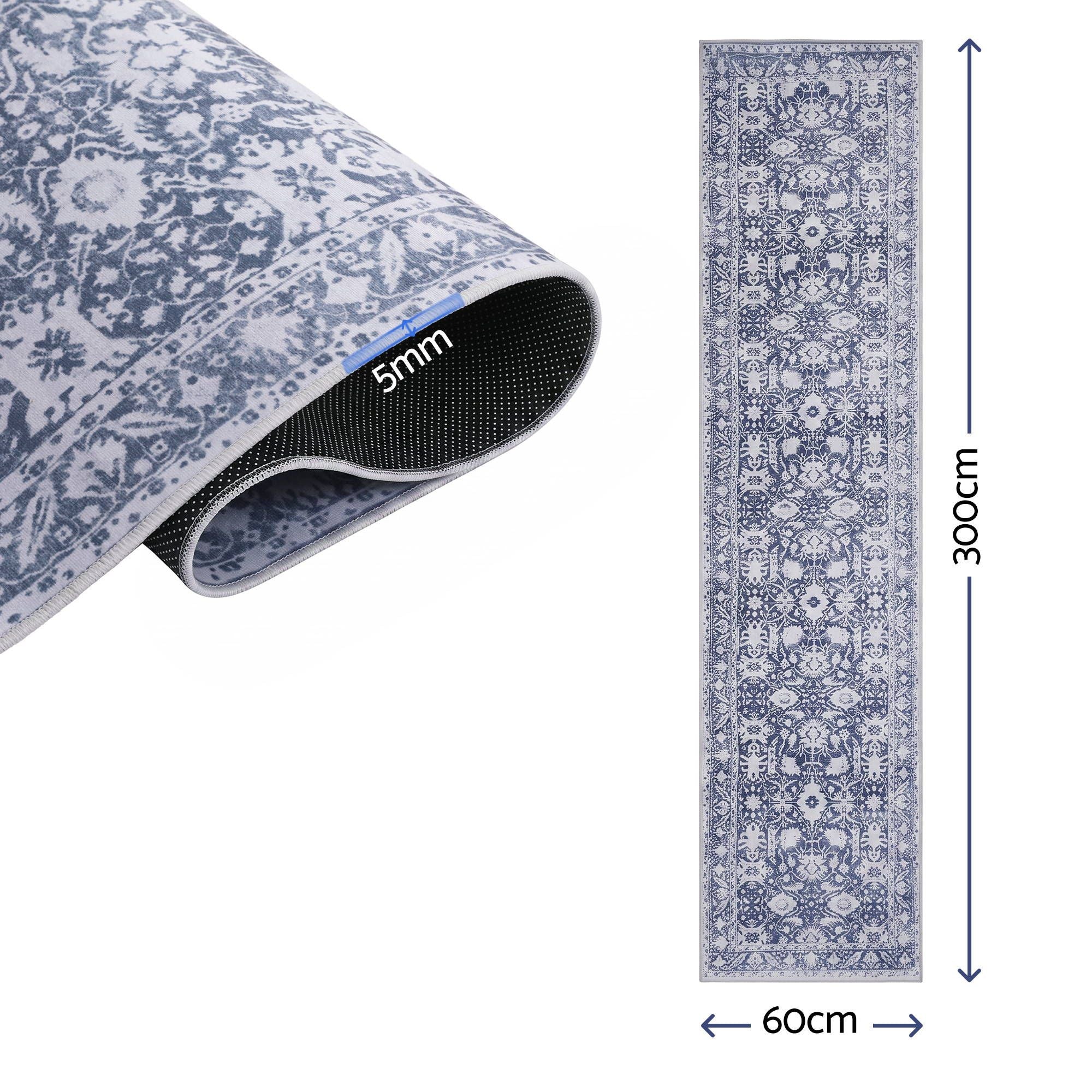 Artiss 60x300cm Runner Rug Pad-Free Non-Slip Robot Vacuum Friendly Grey
