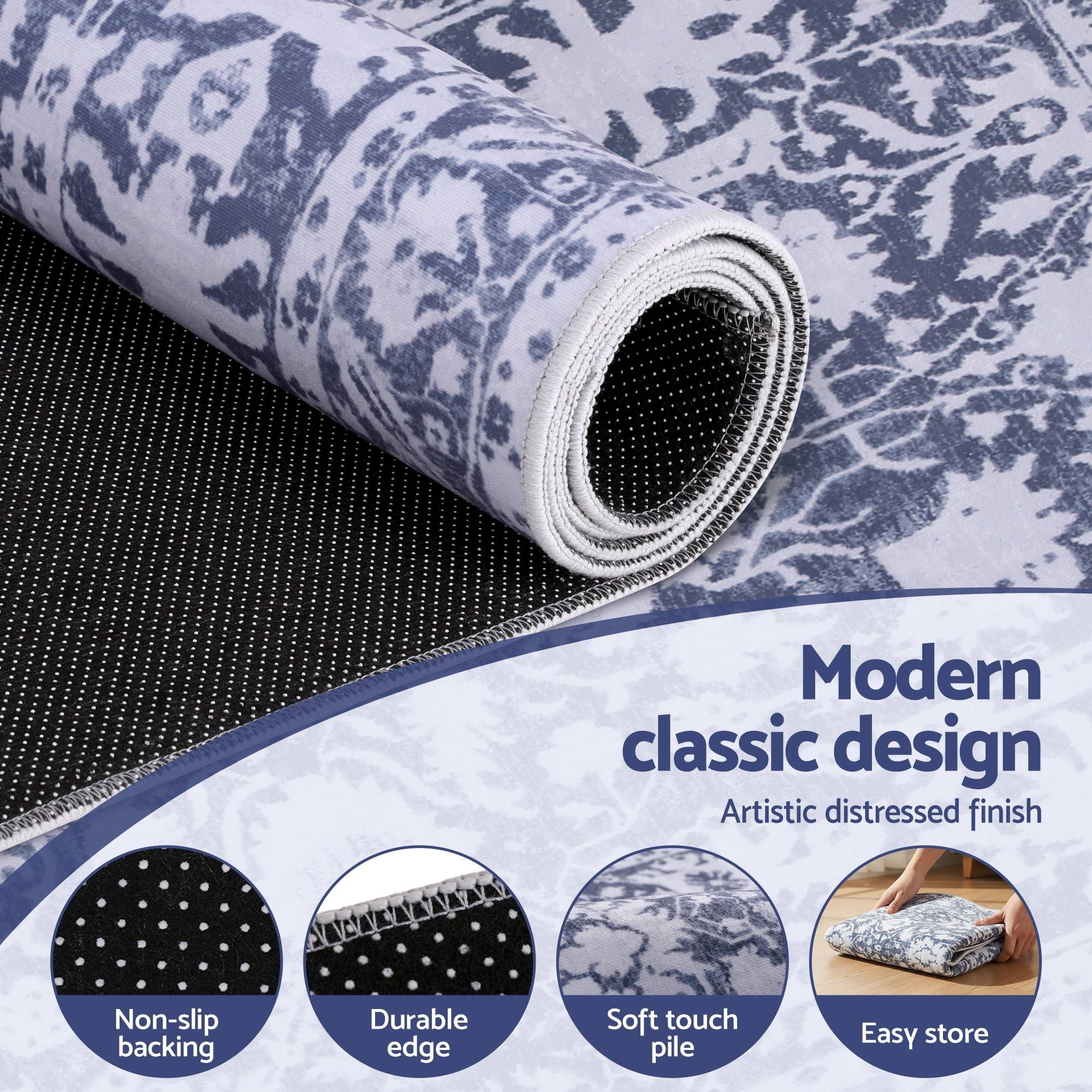 Artiss 60x300cm Runner Rug Pad-Free Non-Slip Robot Vacuum Friendly Grey