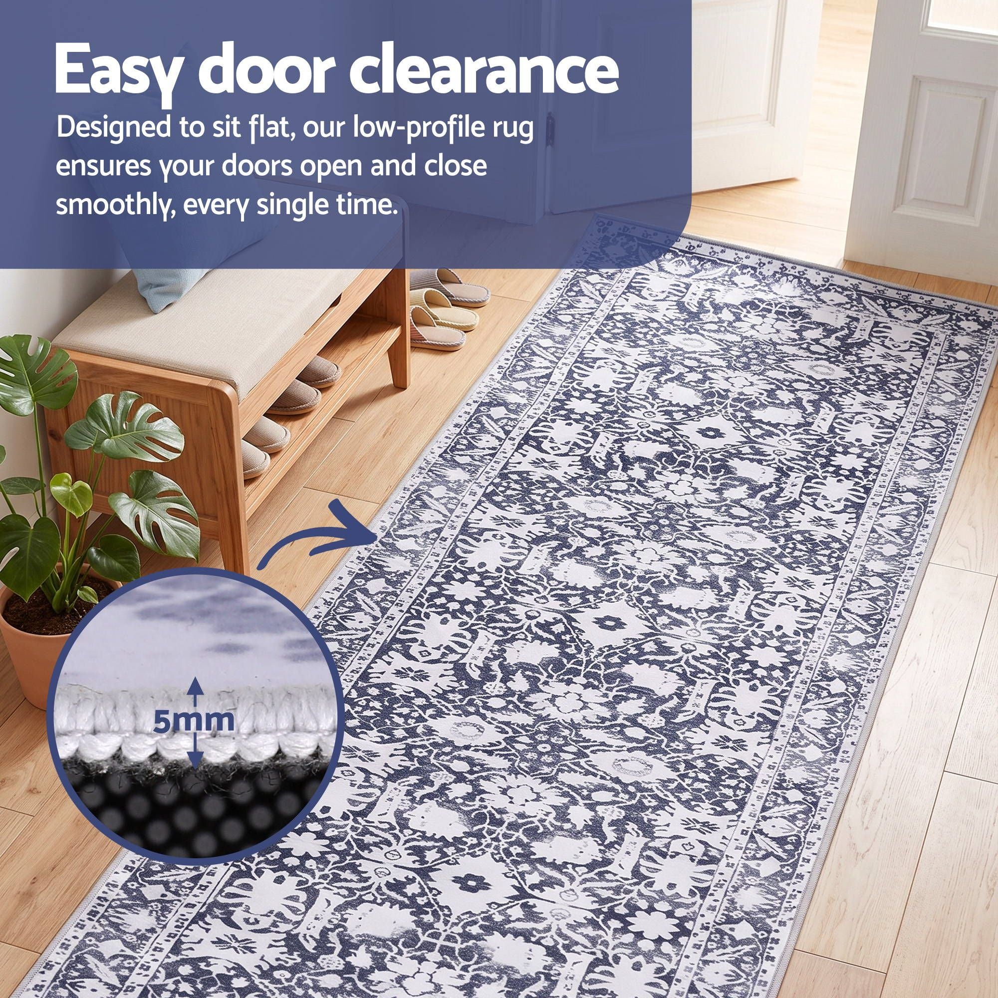 Artiss 60x300cm Runner Rug Pad-Free Non-Slip Robot Vacuum Friendly Grey