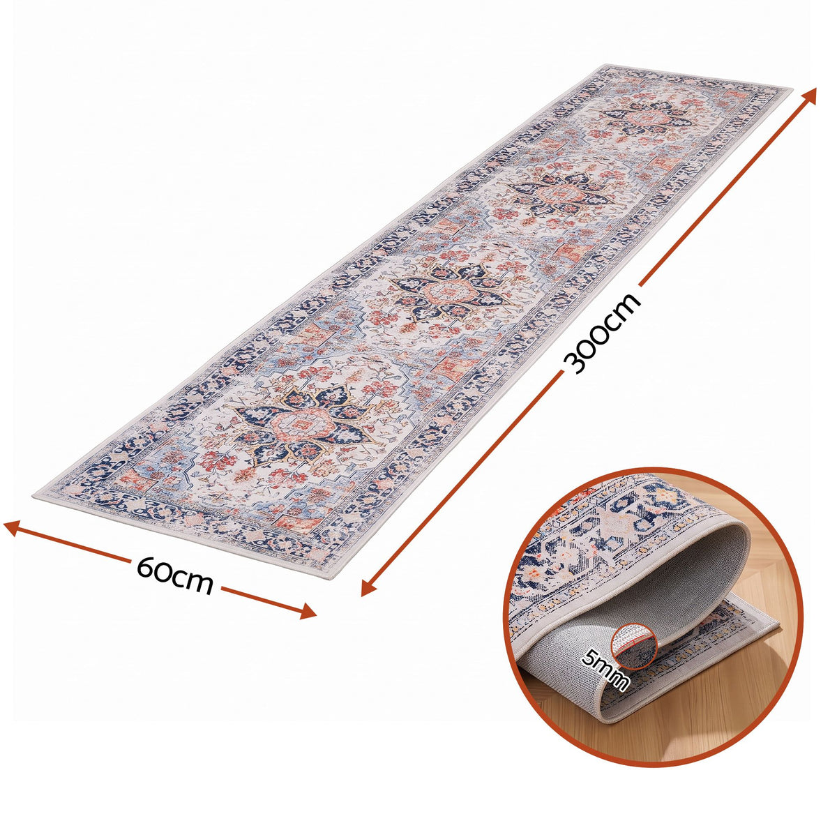 Artiss 60x300cm Runner Rug Living Room Water-Repellent Non-Shedding Blue