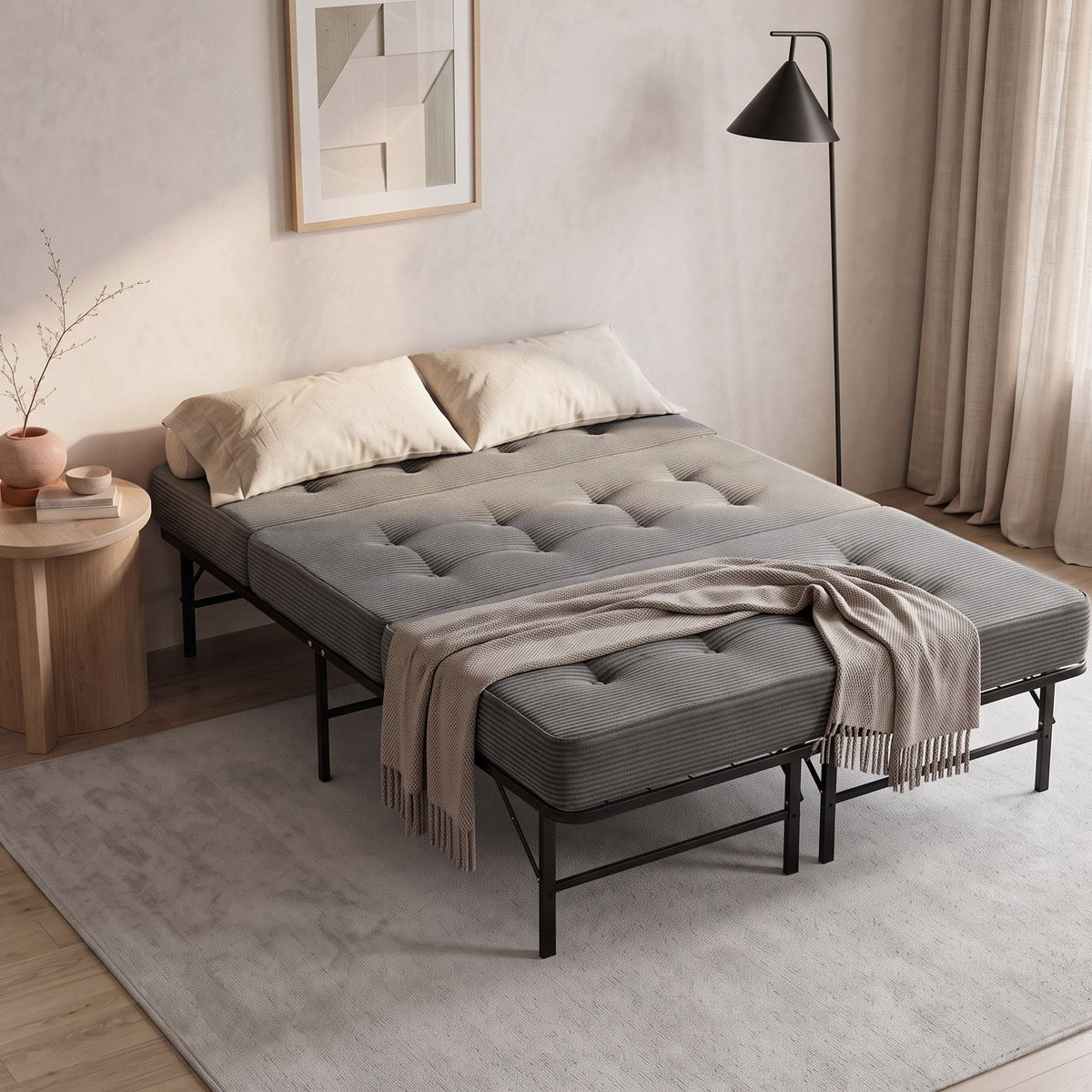 Giselle Double Folding Bed Mattress Metal Frame Guest Bed 15cm Foam Foldable