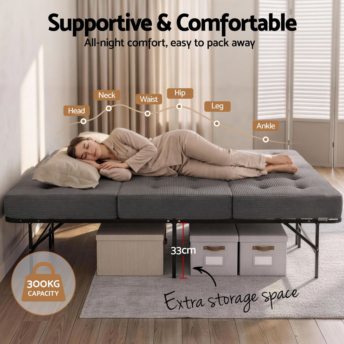 Giselle Double Folding Bed Mattress Metal Frame Guest Bed 15cm Foam Foldable