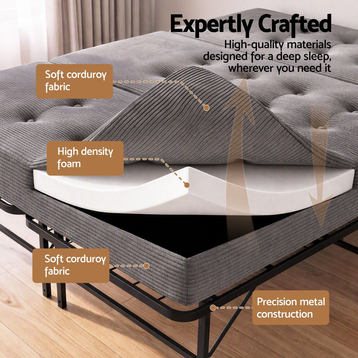 Giselle Double Folding Bed Mattress Metal Frame Guest Bed 15cm Foam Foldable