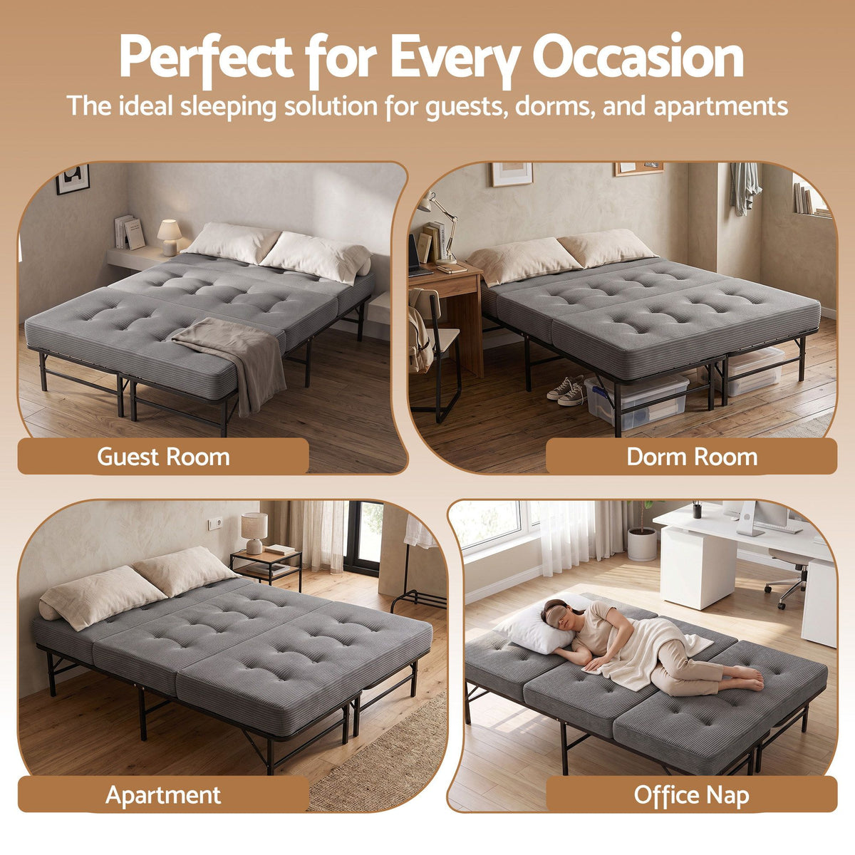 Giselle Double Folding Bed Mattress Metal Frame Guest Bed 15cm Foam Foldable