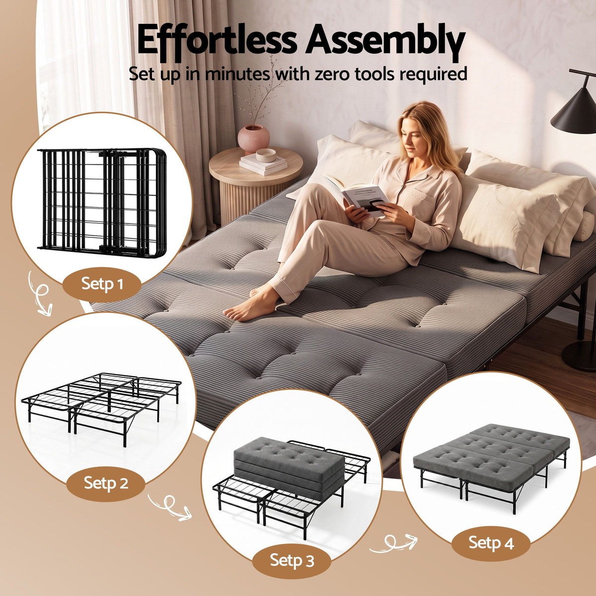 Giselle Double Folding Bed Mattress Metal Frame Guest Bed 15cm Foam Foldable