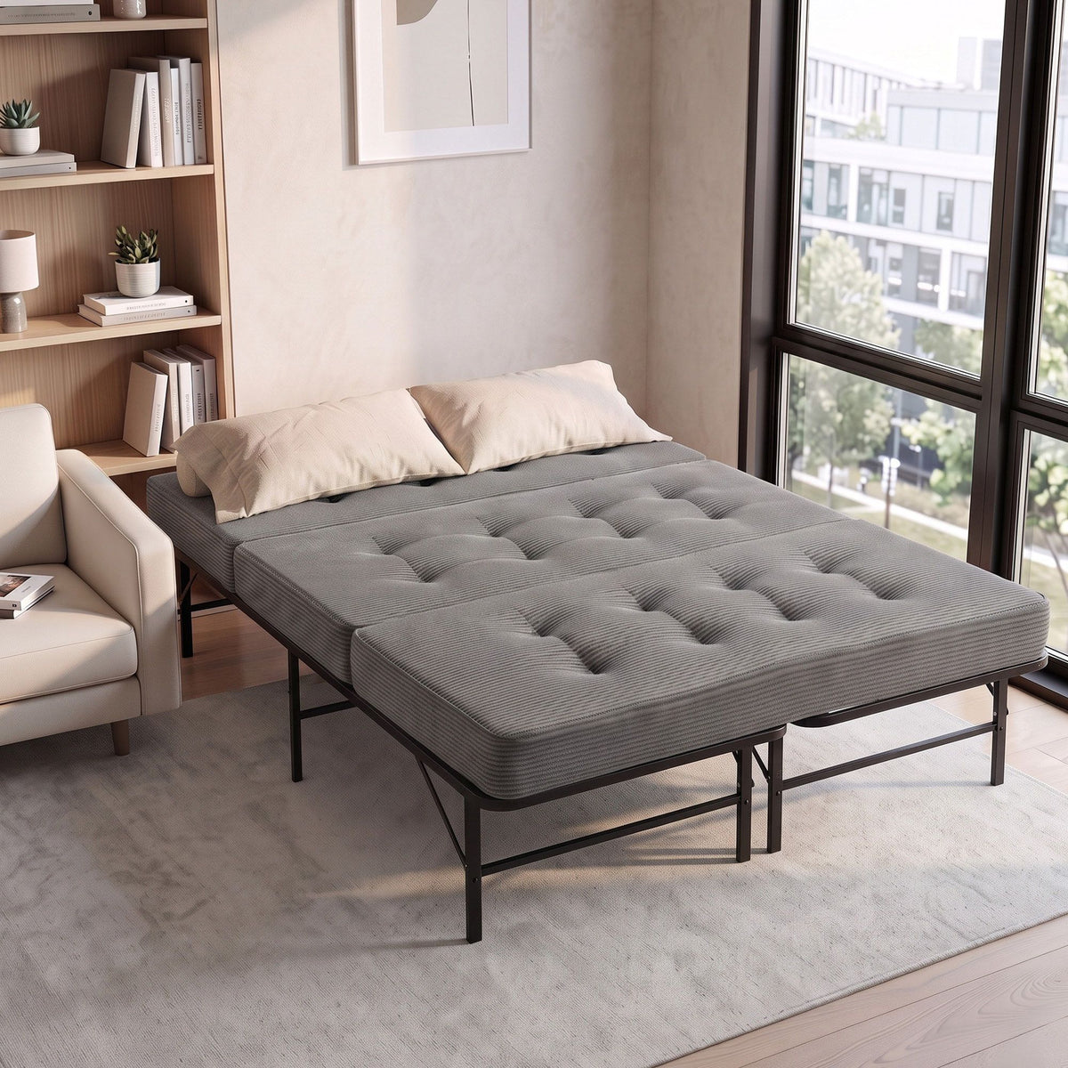 Giselle Double Folding Bed Mattress Metal Frame Guest Bed 15cm Foam Foldable