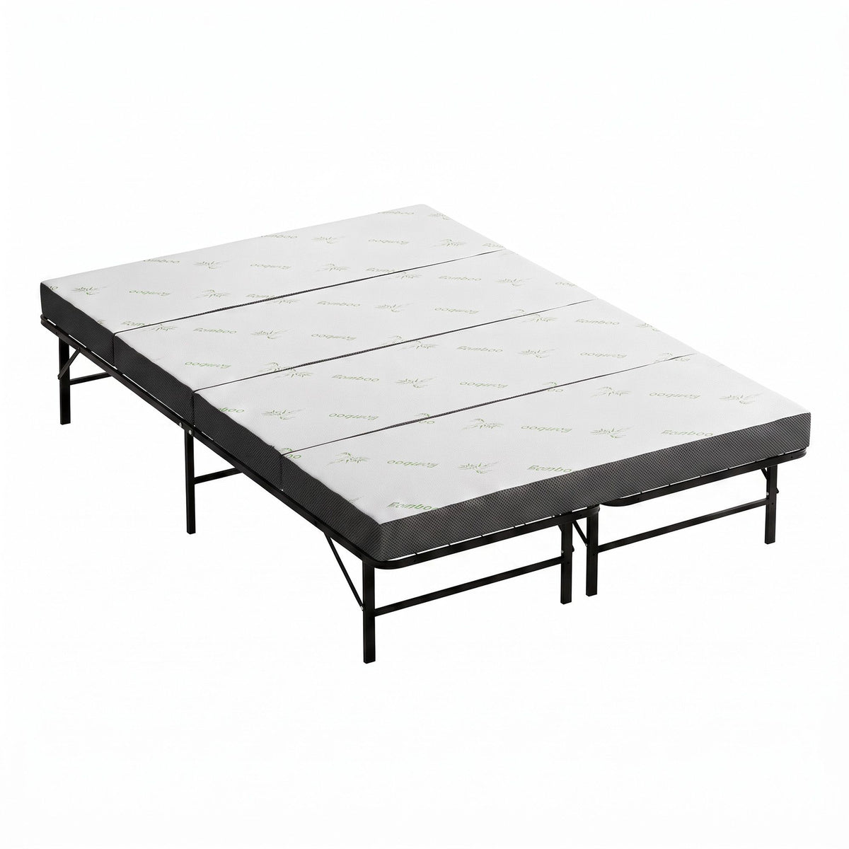 Giselle Double Folding Bed Mattress 4 Fold Metal Frame Guest Bed Bamboo Cover