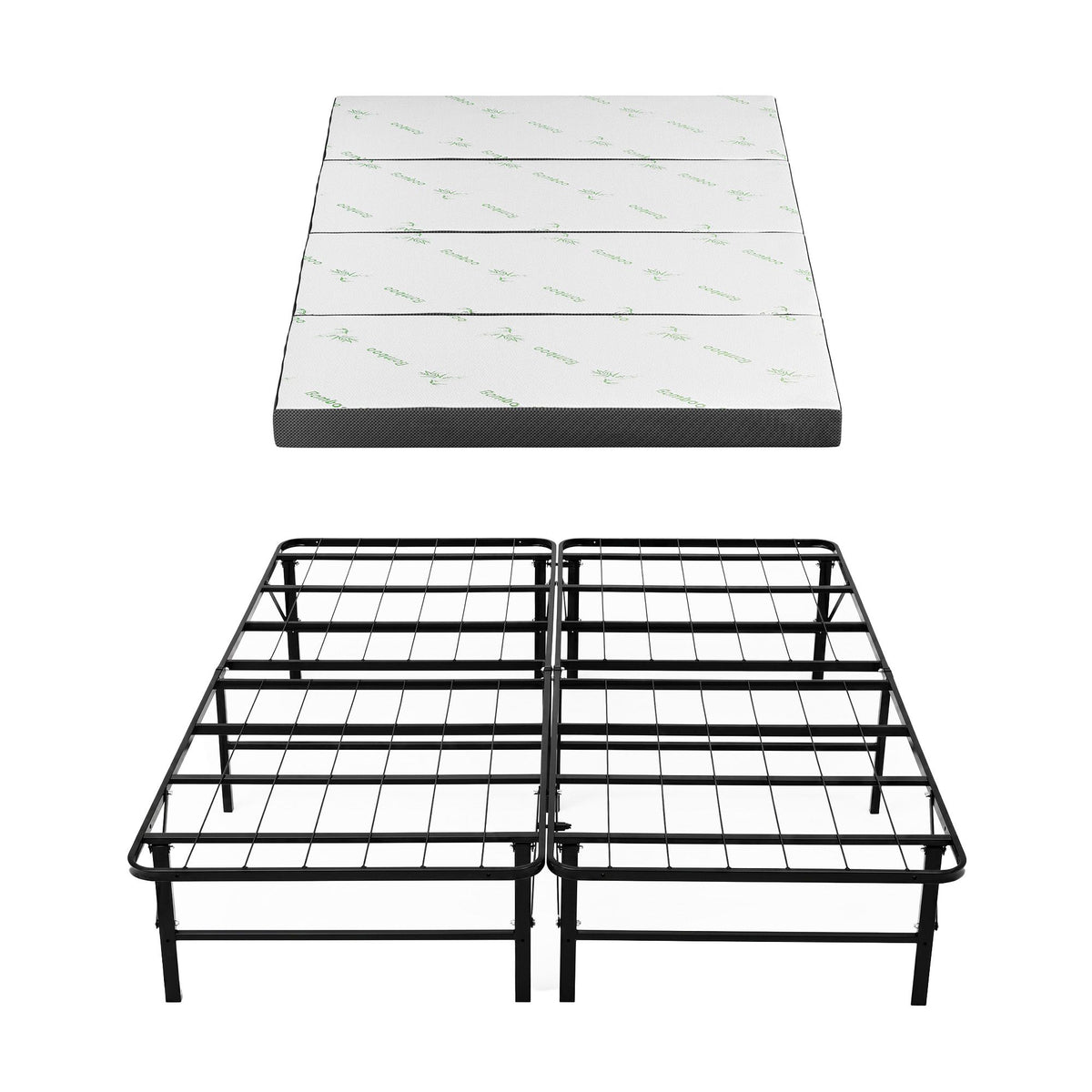 Giselle Double Folding Bed Mattress 4 Fold Metal Frame Guest Bed Bamboo Cover
