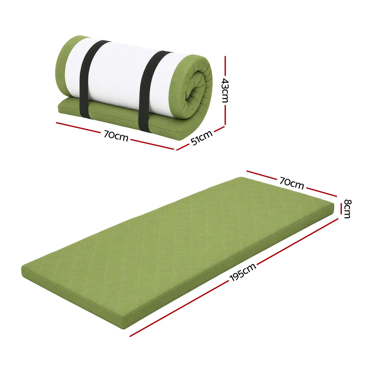Giselle Bedding Foldable Mattress Single 8cm Camping Travel Roll-Up Floor Bed