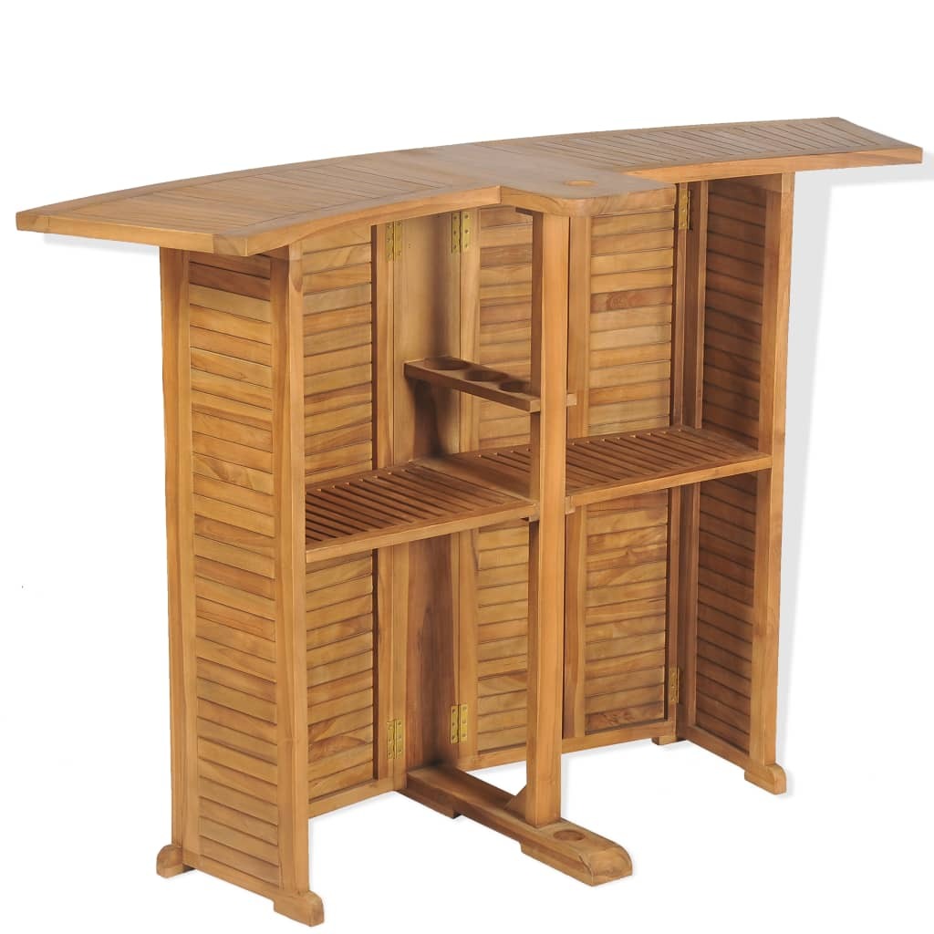 Folding Bar Table Solid Teak Wood Weather Resistant Patio 155x53x105cm